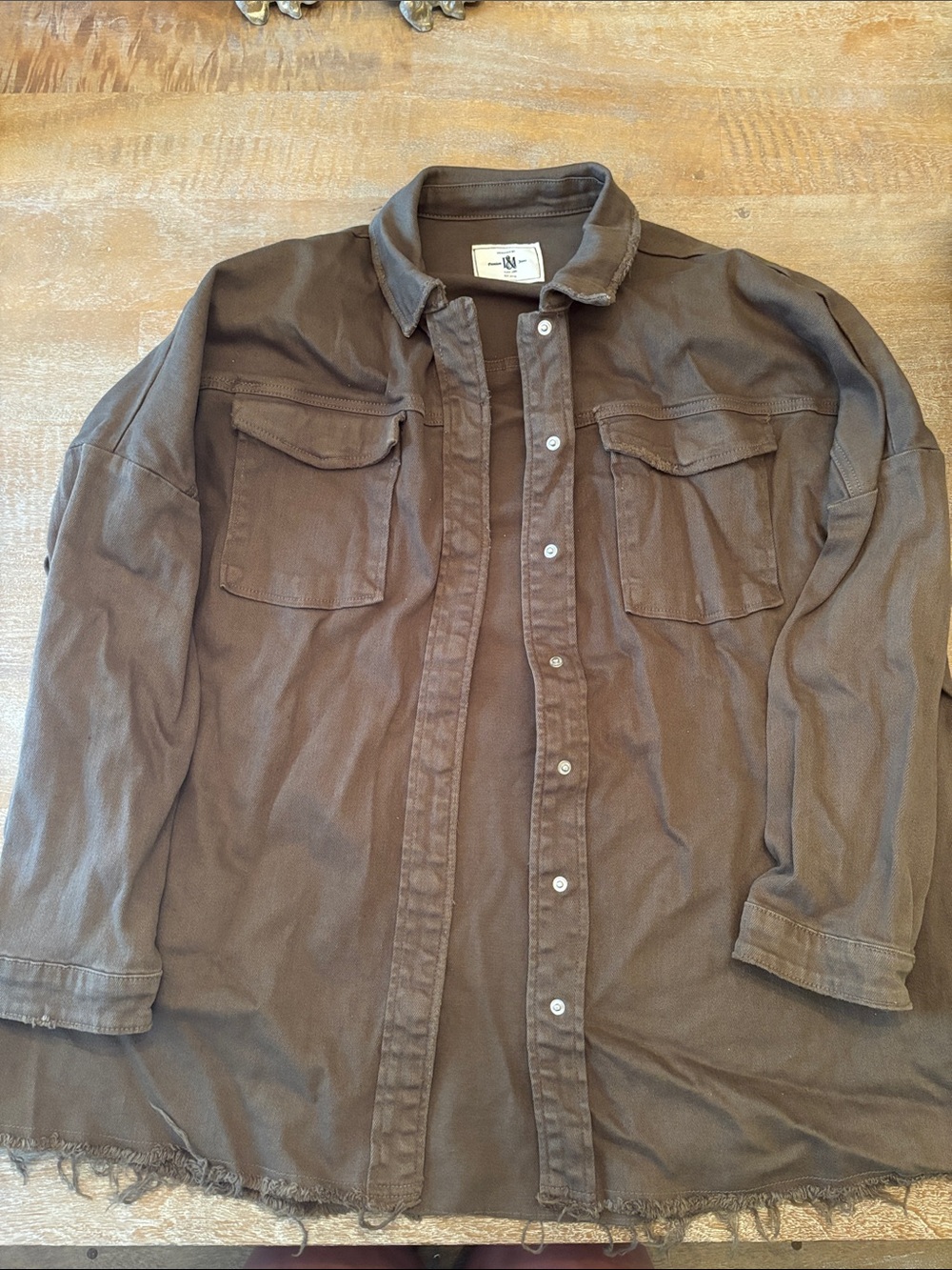 Women’s Brown Button-Down Jean Jacket - Oversized Utility Style